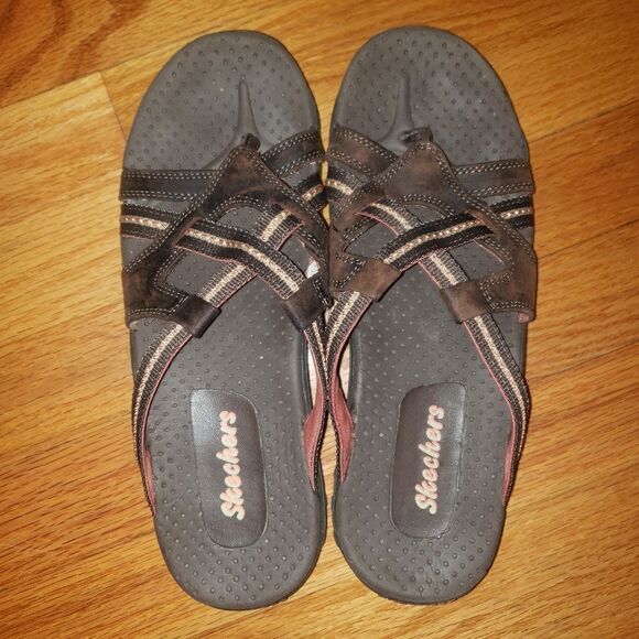 Skechers Brown Leather Slip-On Sandals - Picture 5 of 7